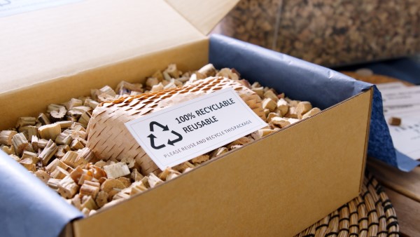 An unboxed ecommerce order consisting of 100% recyclable packaging materials